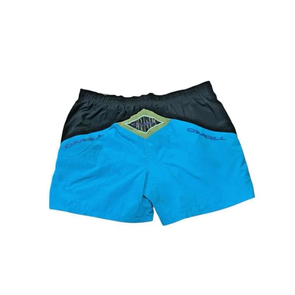 Vintage 80s 90s O’Neill Mens Large Turquoise Blue Embroidered Swim Trunks